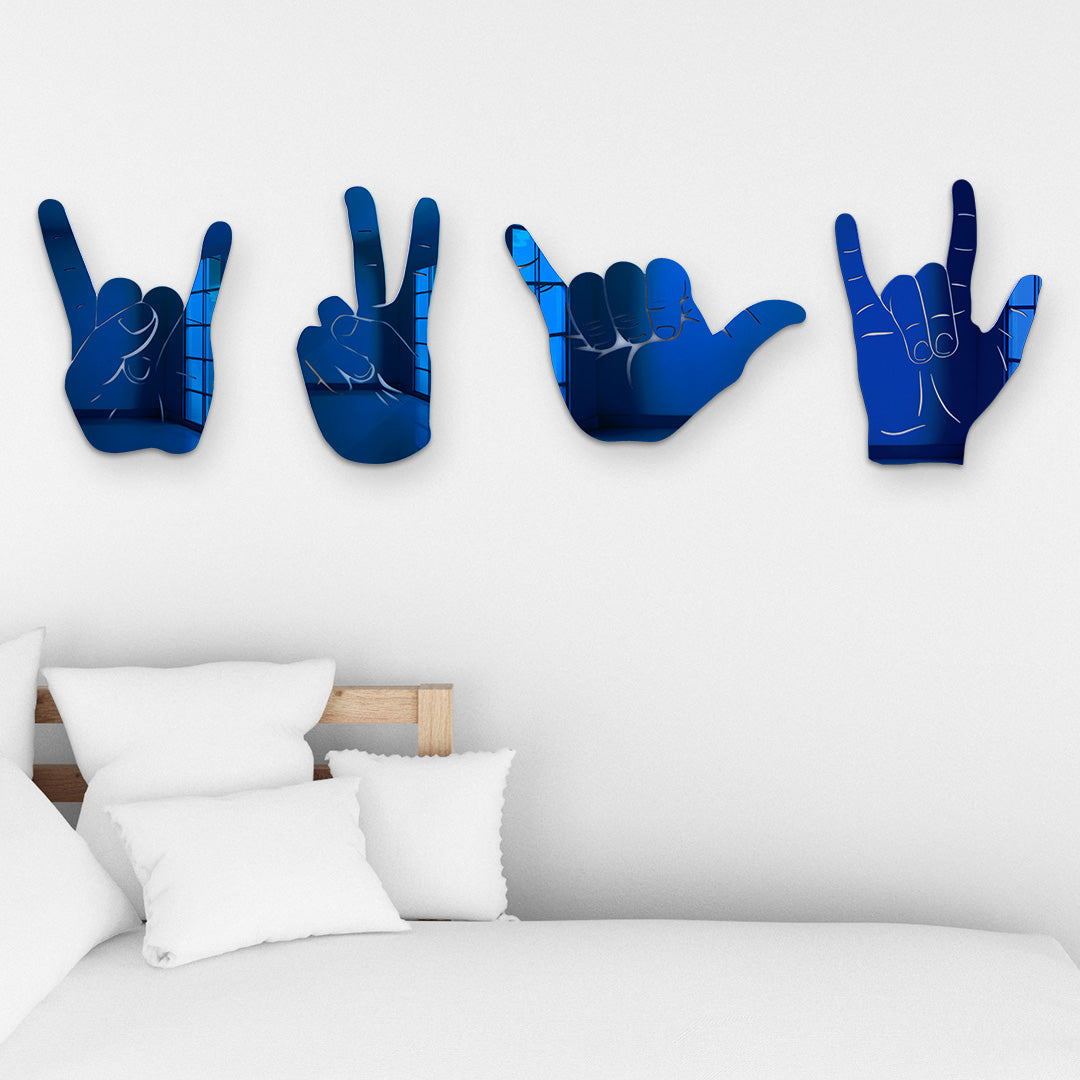 Bundle | 4-Piece Set of Rock On, Hang Loose, I Love You and Peace Sign Hand Silhouettes
