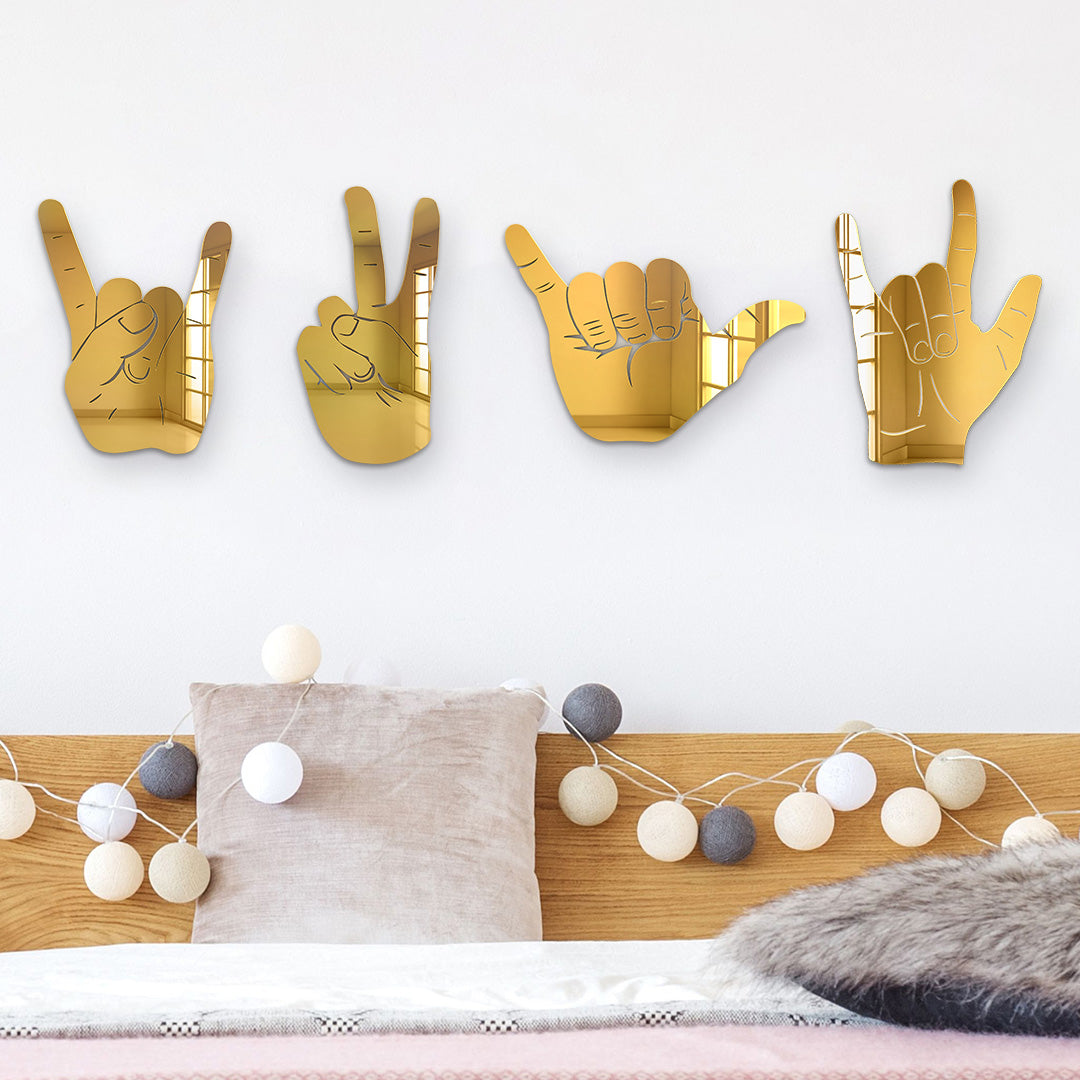 Bundle | 4-Piece Set of Rock On, Hang Loose, I Love You and Peace Sign Hand Silhouettes