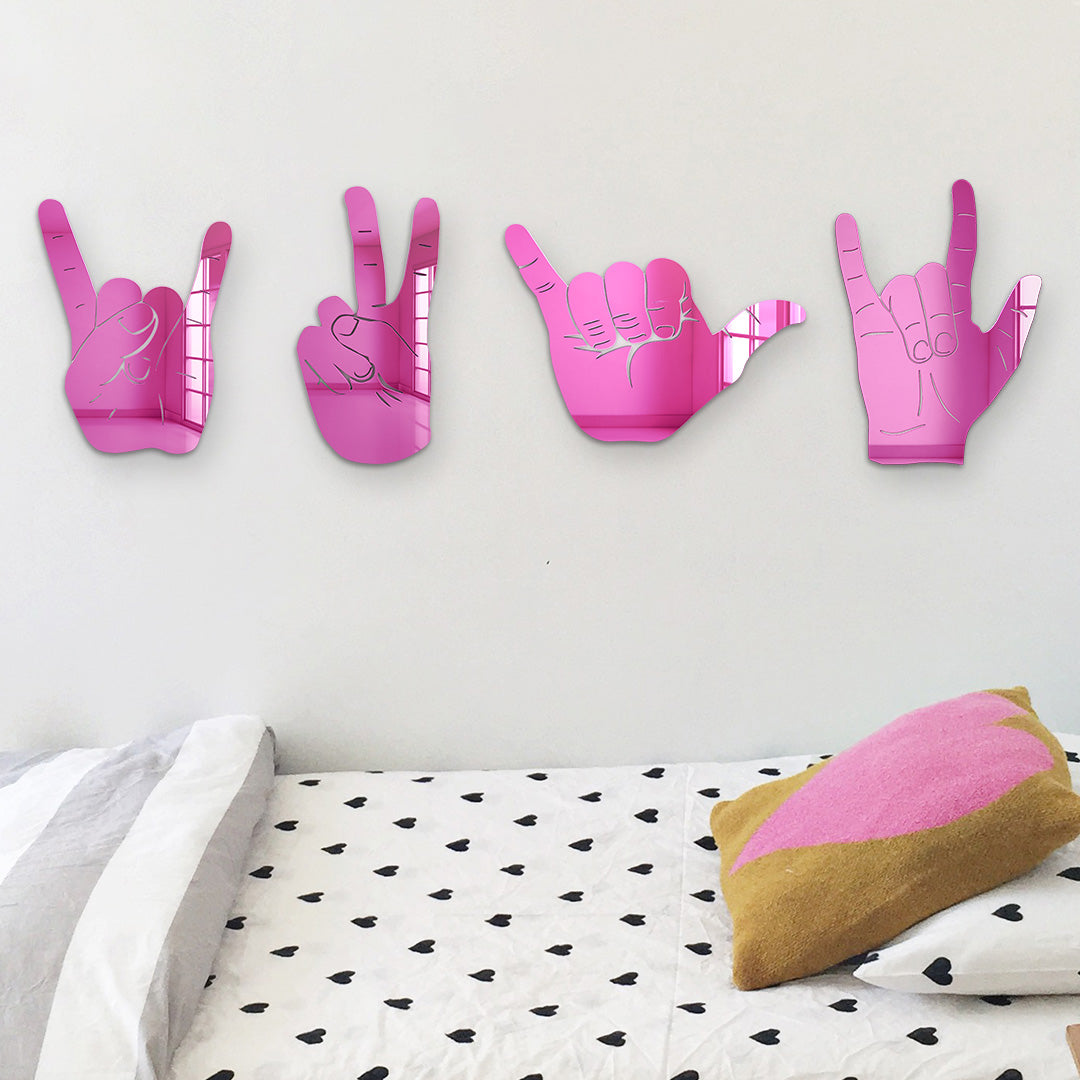 Bundle | 4-Piece Set of Rock On, Hang Loose, I Love You and Peace Sign Hand Silhouettes