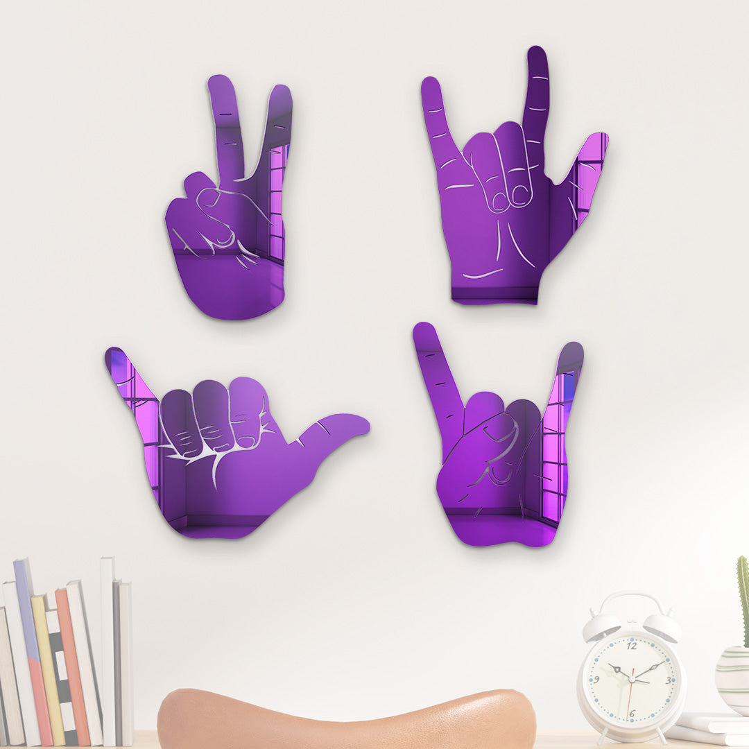 Bundle | 4-Piece Set of Rock On, Hang Loose, I Love You and Peace Sign Hand Silhouettes