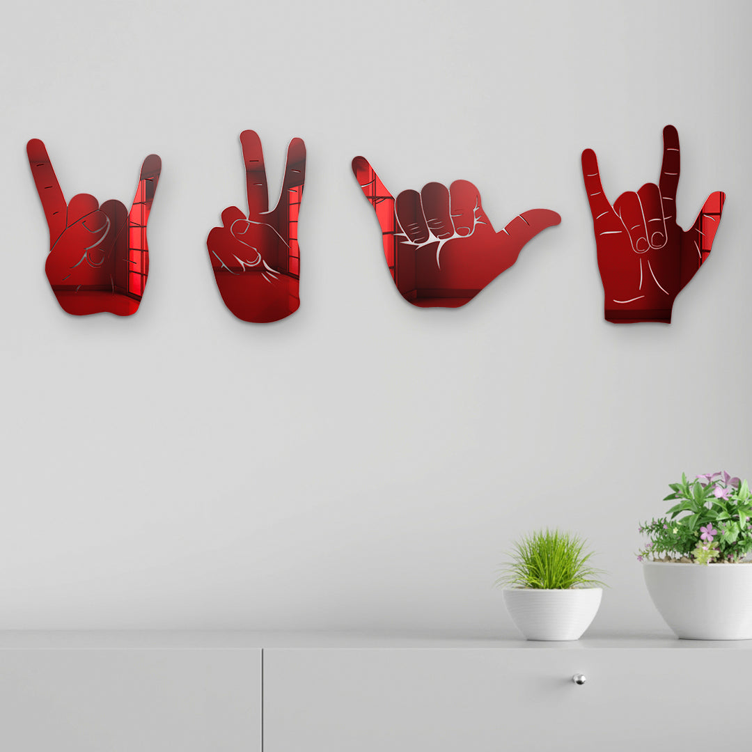 Bundle | 4-Piece Set of Rock On, Hang Loose, I Love You and Peace Sign Hand Silhouettes