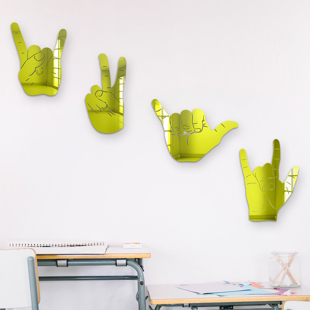 Bundle | 4-Piece Set of Rock On, Hang Loose, I Love You and Peace Sign Hand Silhouettes
