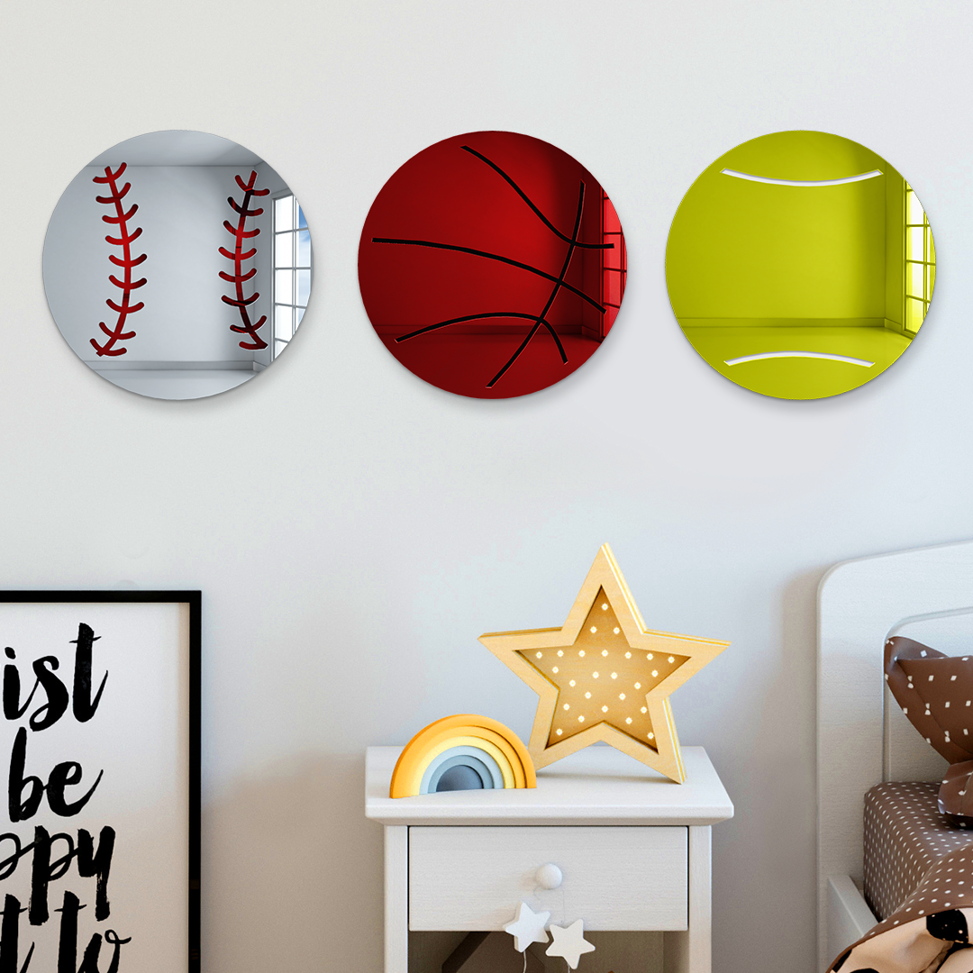 Baseball, Basketball, and Tennis Ball Sports Wall Mirrors