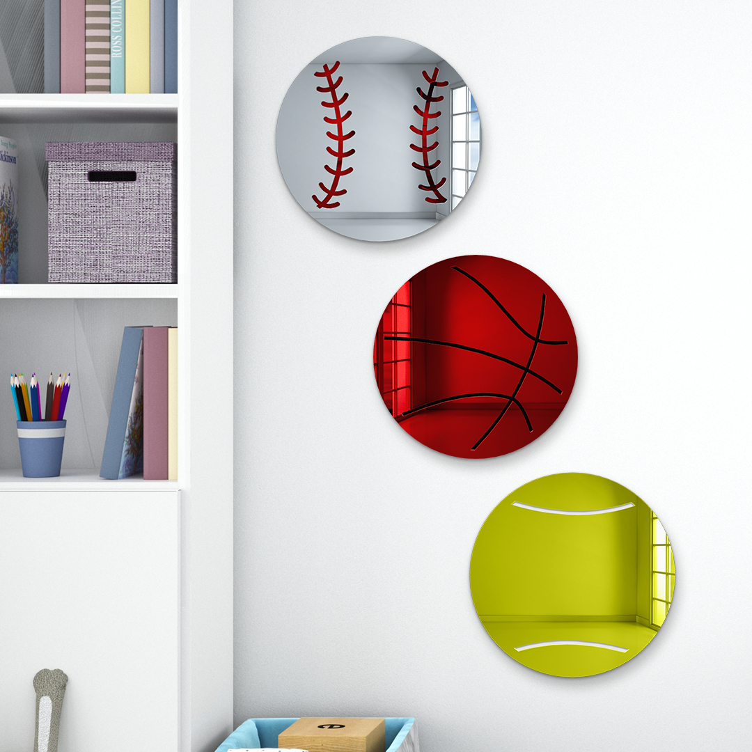 Baseball, Basketball, and Tennis Ball Sports Wall Mirrors