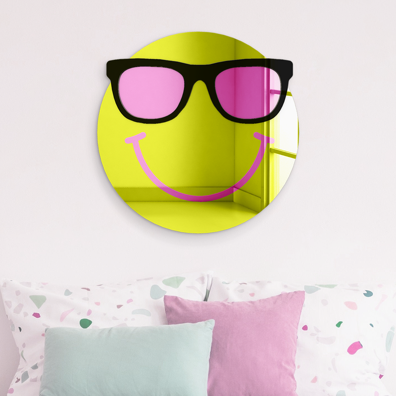 Emoji Round Yellow Pillow Face Black Glasses Smile Kids Decor